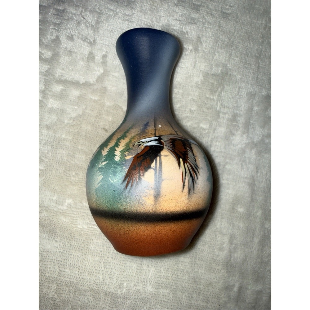 RWA Hand Painted Native American Vase 5" Tall W/ Eagle